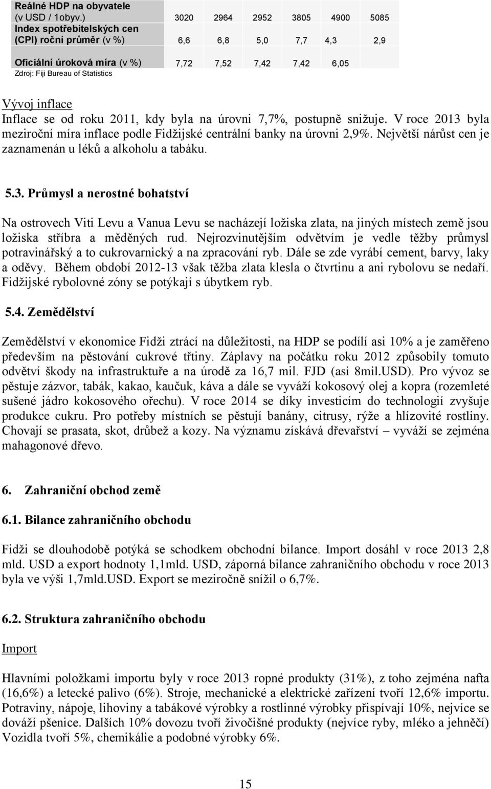 Vývoj inflace Inflace se od roku 2011, kdy byla na úrovni 7,7%, postupně snižuje. V roce 2013 byla meziroční míra inflace podle Fidžijské centrální banky na úrovni 2,9%.