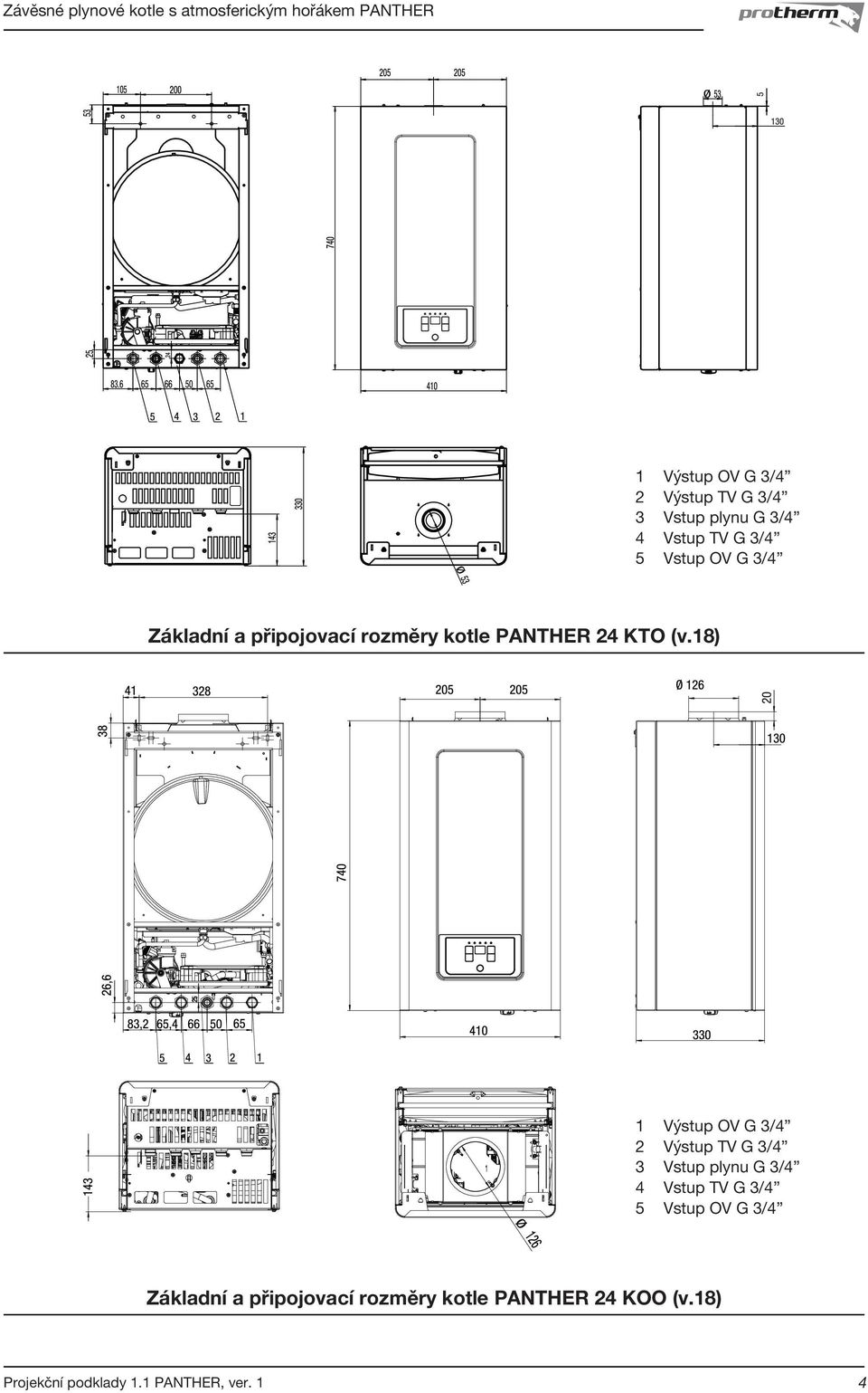 18)  G 3/4 Základní a připojovací rozměry kotle PANTHER 24 KOO (v.