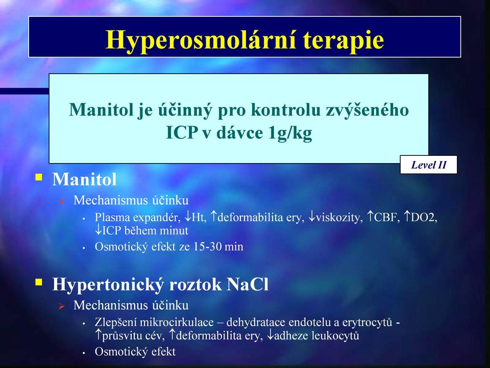 Osmotický efekt ze 15-30 min Hypertonický roztok NaCl Mechanismus účinku Zlepšení mikrocirkulace