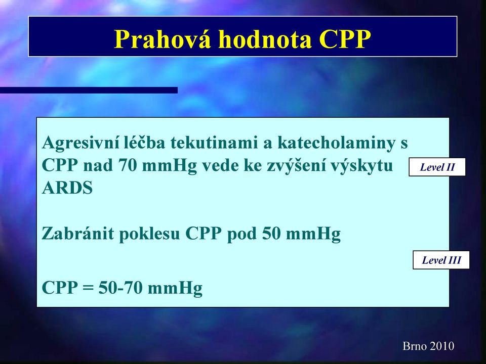 zvýšení výskytu ARDS Level II Zabránit poklesu