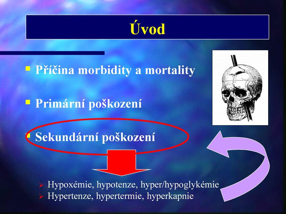 poškození Hypoxémie, hypotenze,