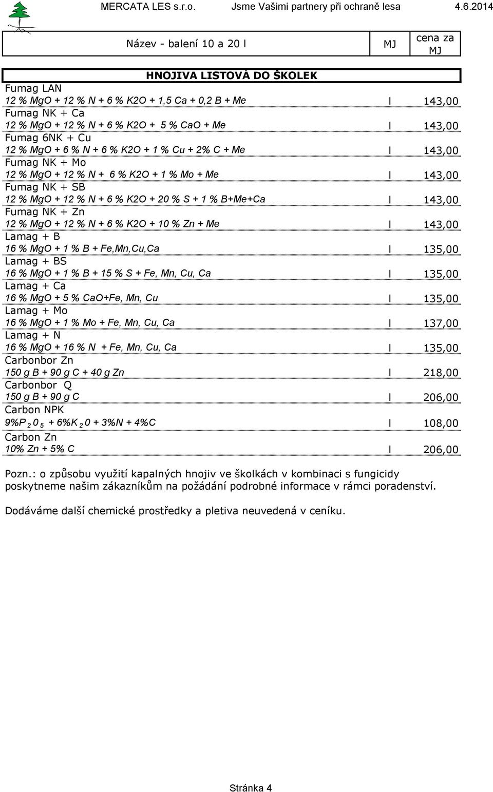 Lamag + B 16 % MgO + 1 % B + Fe,Mn,Cu,Ca Lamag + BS 16 % MgO + 1 % B + 15 % S + Fe, Mn, Cu, Ca Lamag + Ca 16 % MgO + 5 % CaO+Fe, Mn, Cu Lamag + Mo 16 % MgO + 1 % Mo + Fe, Mn, Cu, Ca l 137,00 Lamag +