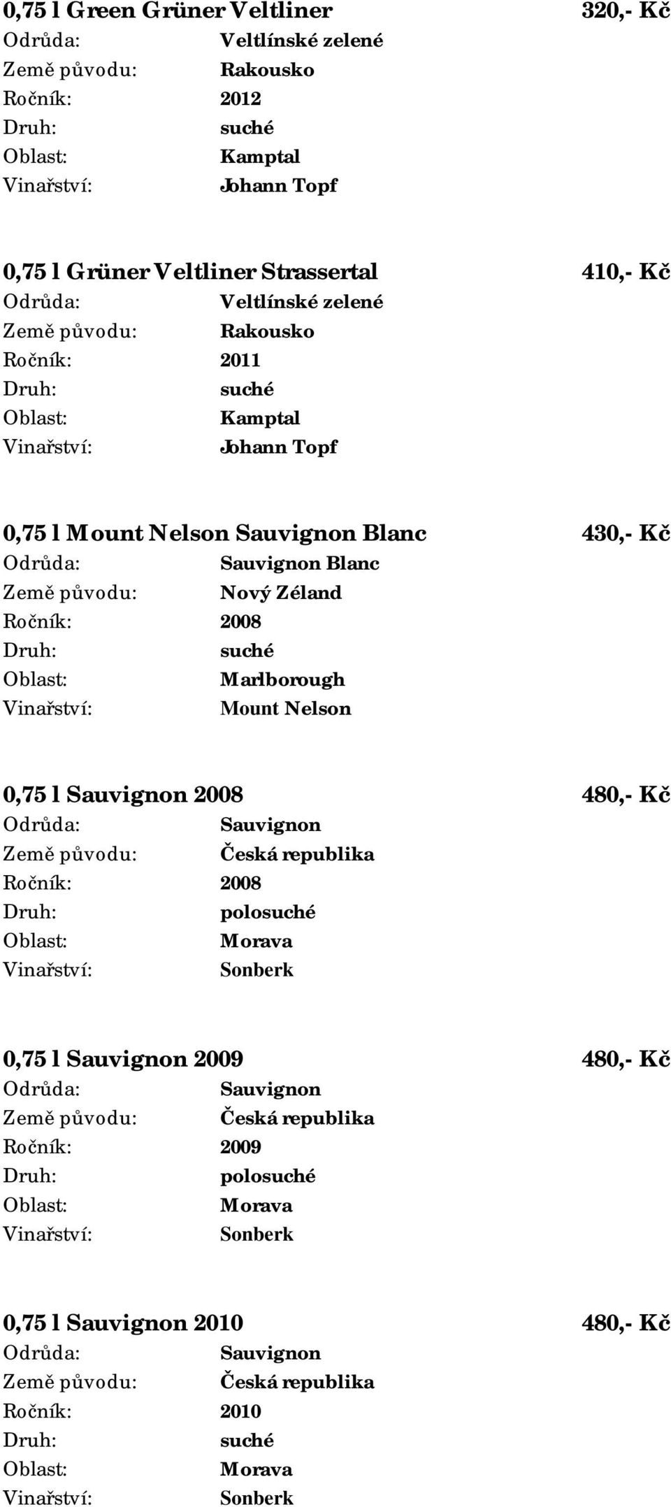 Mount Nelson Sauvignon Blanc 430,- Kč Sauvignon Blanc Země původu: Nový Zéland Marlborough Mount Nelson 0,75 l