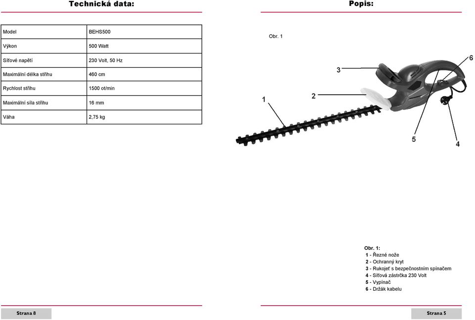 ot/min Maximální síla střihu 16 mm Váha 2,75 kg Obr.