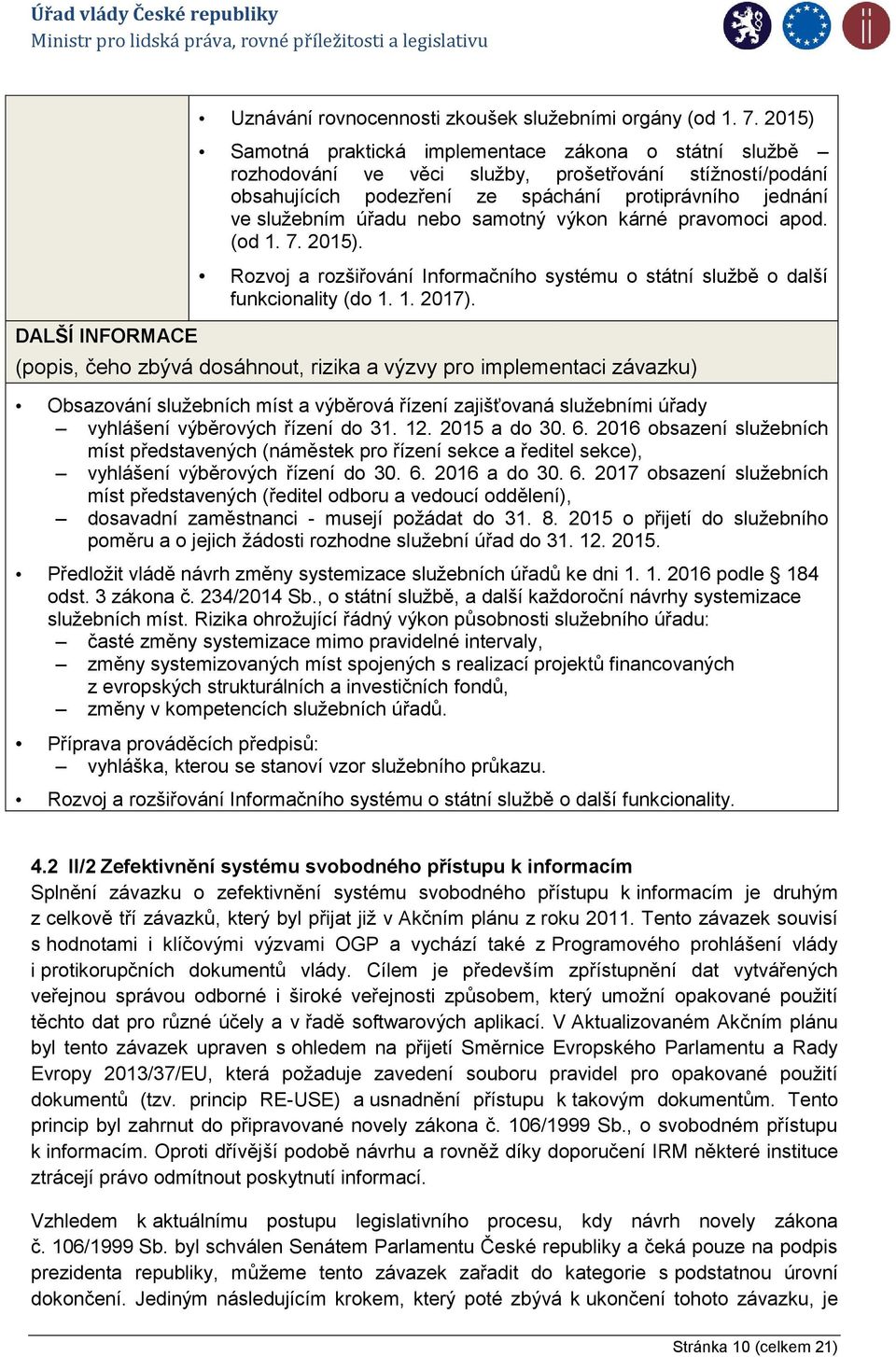 samotný výkon kárné pravomoci apod. (od 1. 7. 2015). Rozvoj a rozšiřování Informačního systému o státní službě o další funkcionality (do 1. 1. 2017).