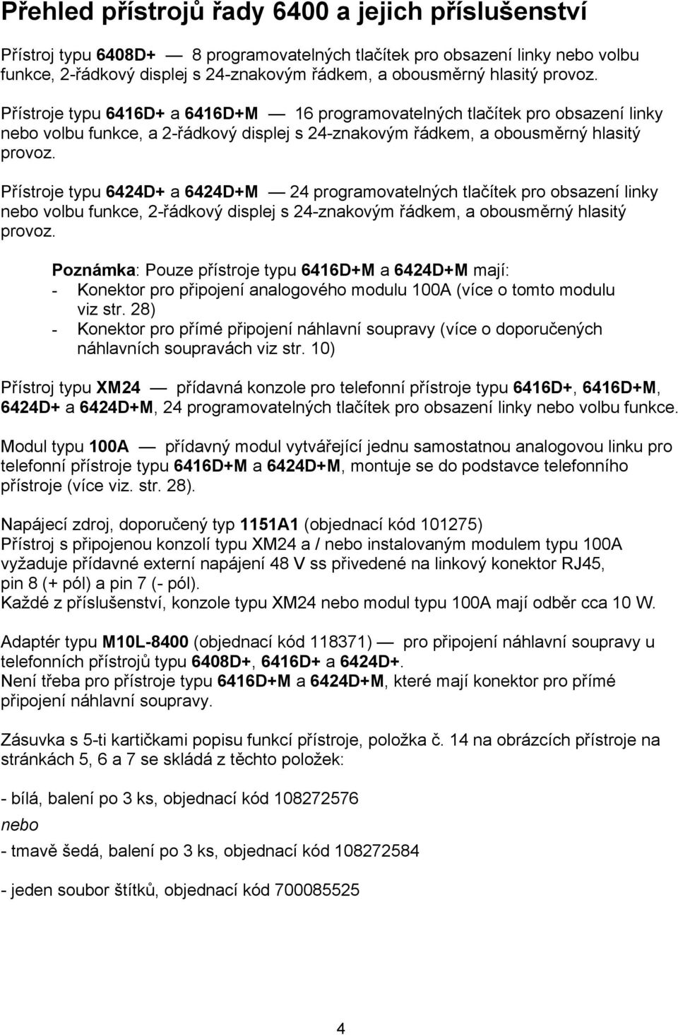 Přístroje typu 6424D+ 6424D+M 24 progrmovtelných tlčítek pro obszení linky nebo volbu funkce, 2-řádkový displej s 24-znkovým řádkem, obousměrný hlsitý provoz.