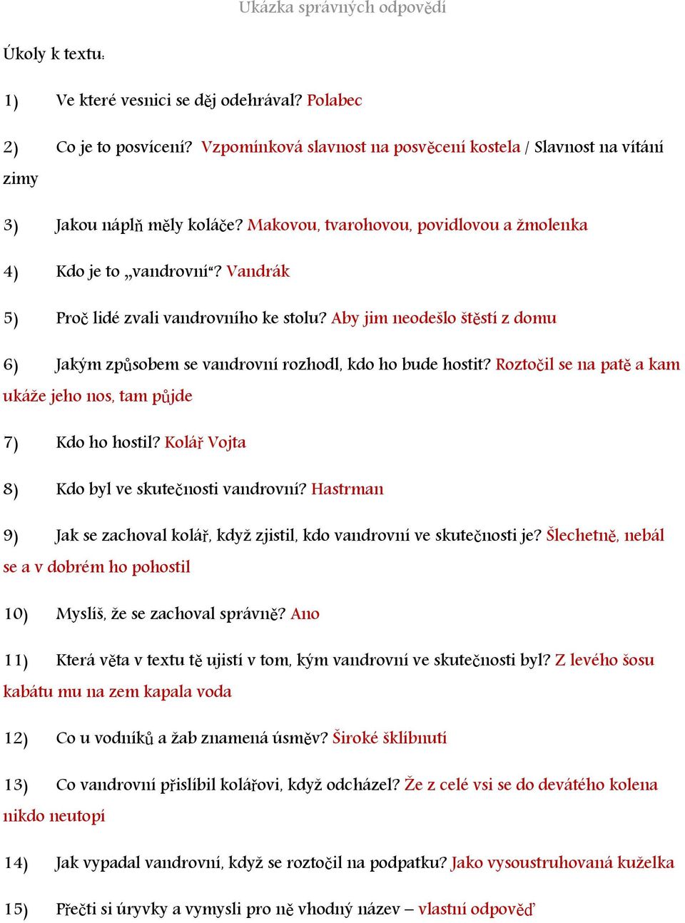 Vandrák 5) Proč lidé zvali vandrovního ke stolu? Aby jim neodešlo štěstí z domu 6) Jakým způsobem se vandrovní rozhodl, kdo ho bude hostit?