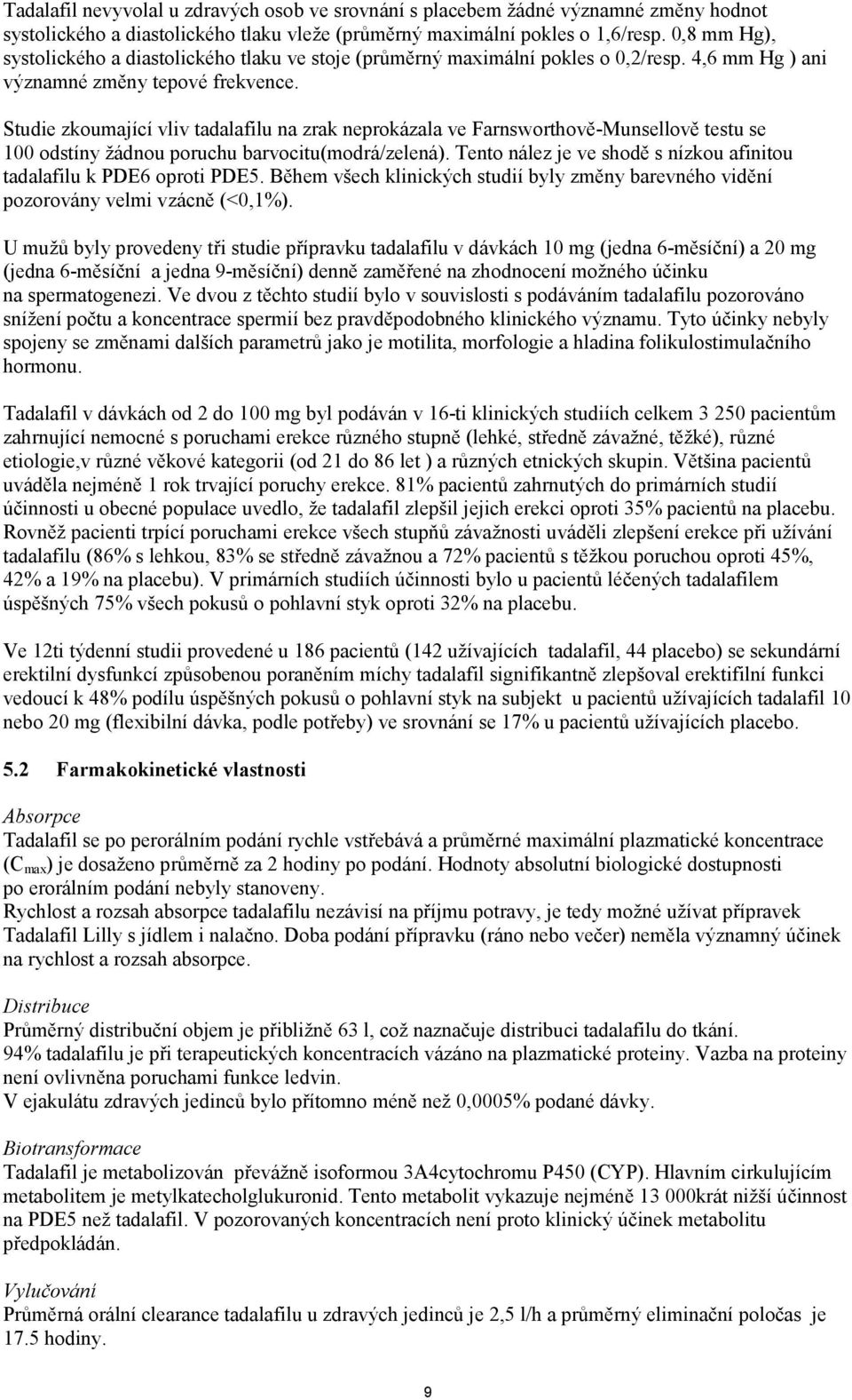 Studie zkoumající vliv tadalafilu na zrak neprokázala ve Farnsworthově-Munsellově testu se 100 odstíny žádnou poruchu barvocitu(modrá/zelená).