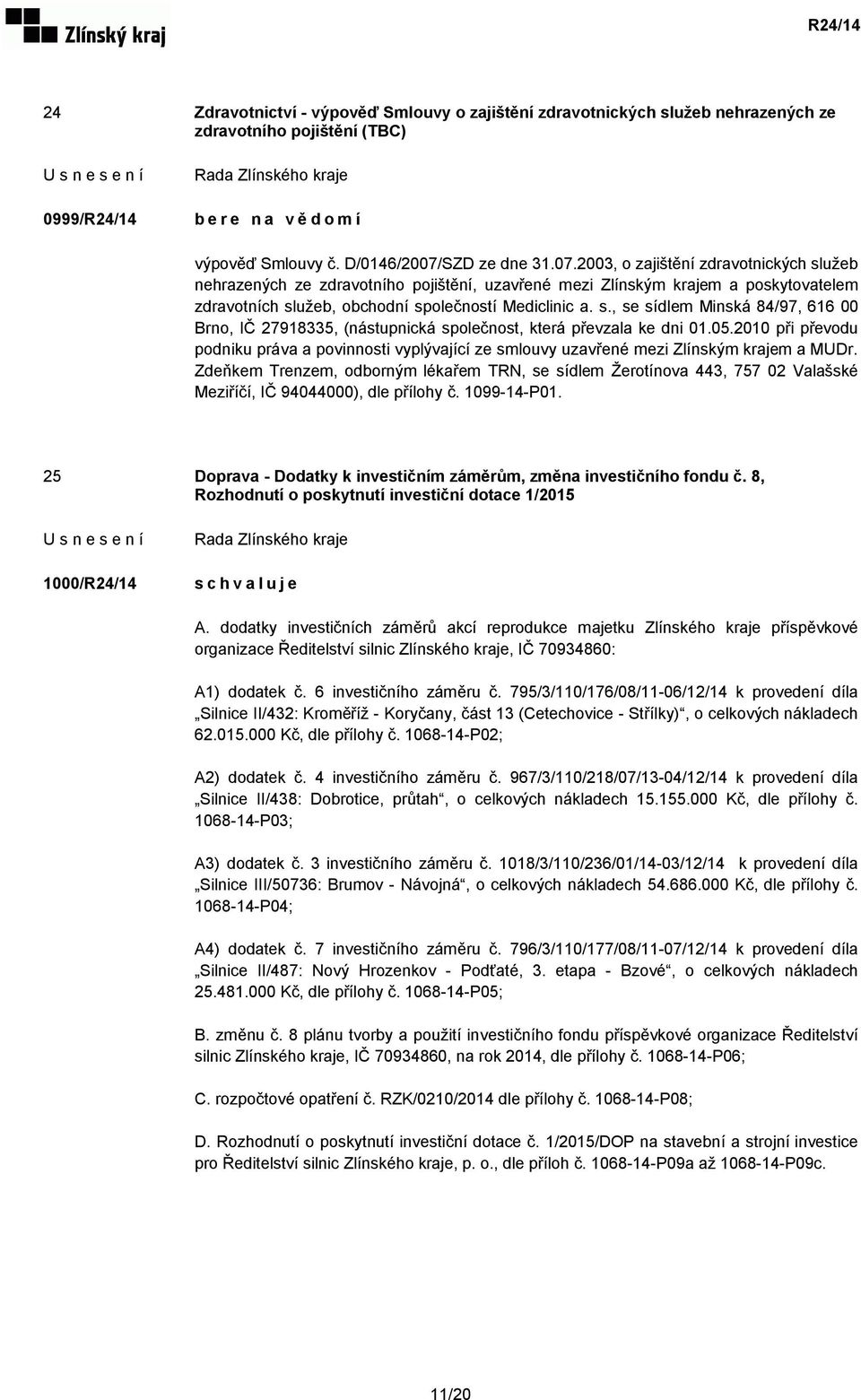 05.2010 při převodu podniku práva a povinnosti vyplývající ze smlouvy uzavřené mezi Zlínským krajem a MUDr.