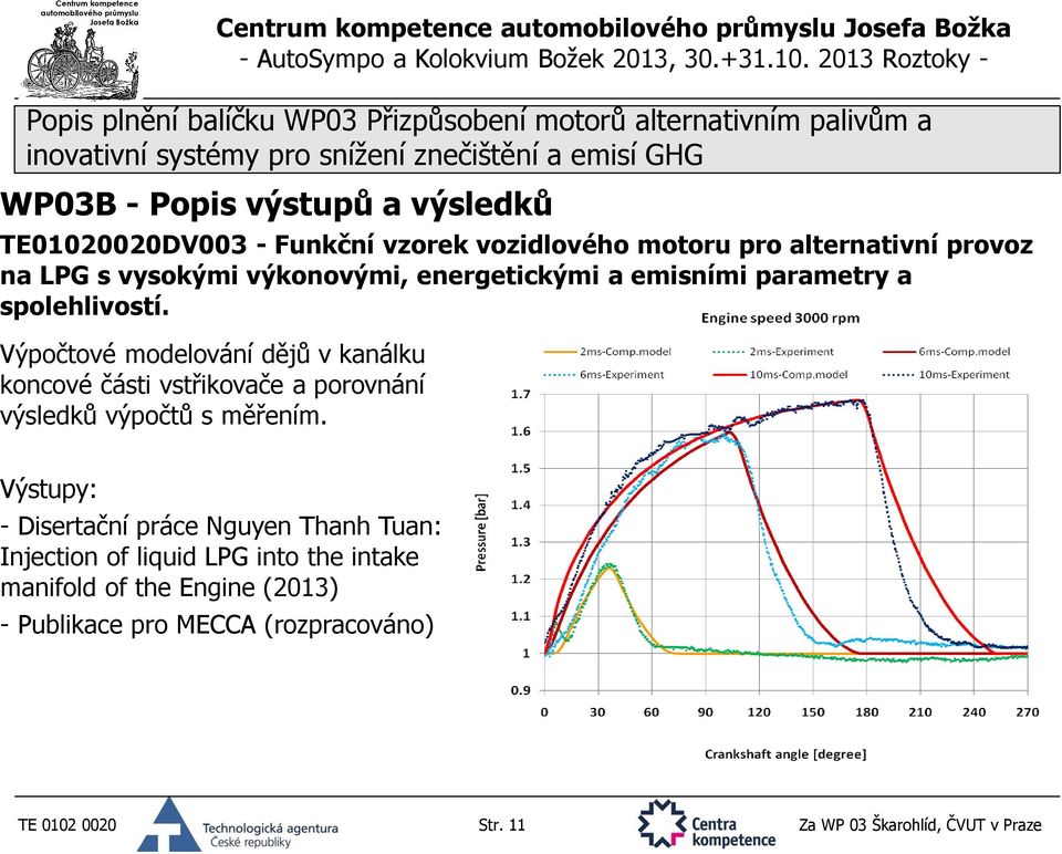 Výpočtové modelování dějů v kanálku koncové části vstřikovače a porovnání výsledků výpočtů s měřením.