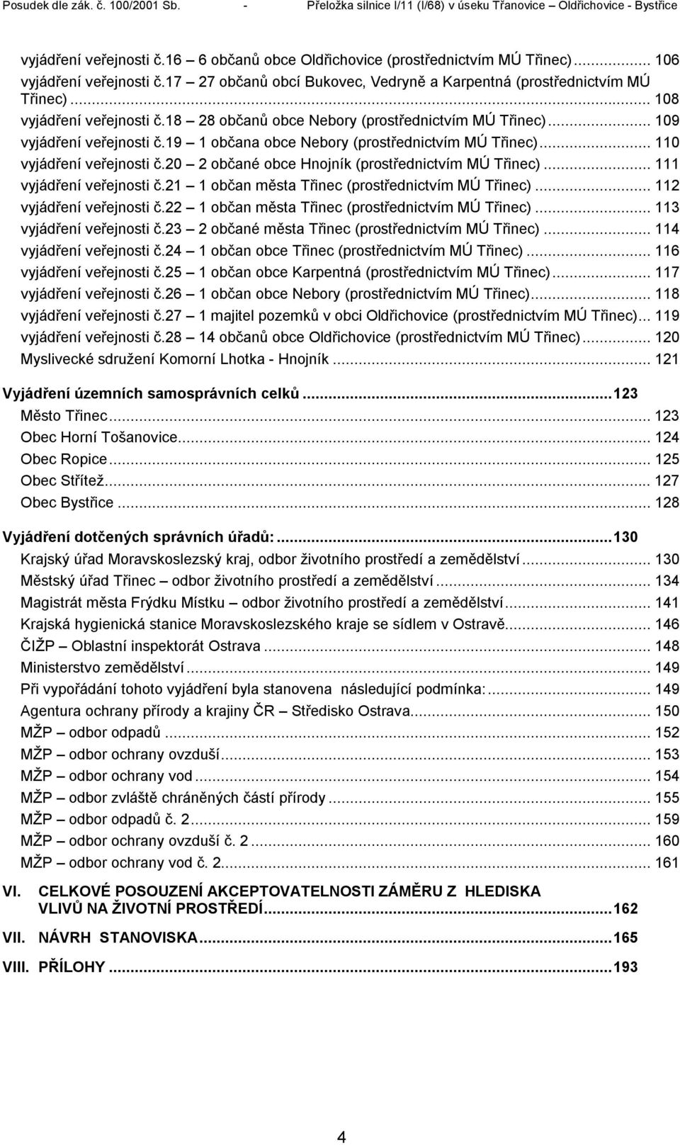 20 2 občané obce Hnojník (prostřednictvím MÚ Třinec)... 111 vyjádření veřejnosti č.21 1 občan města Třinec (prostřednictvím MÚ Třinec)... 112 vyjádření veřejnosti č.