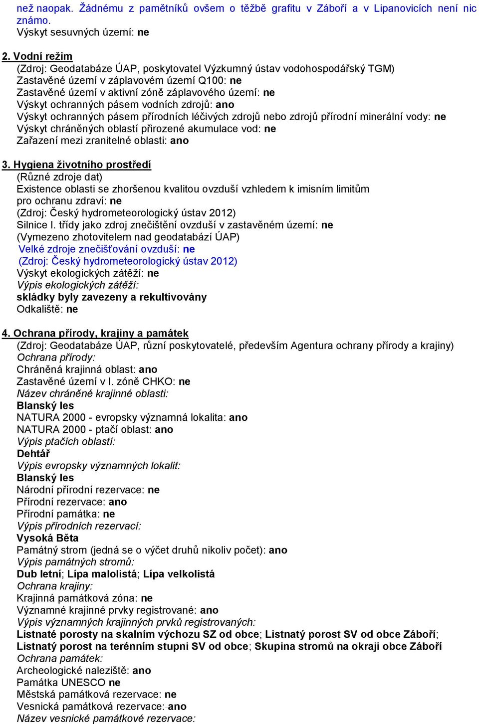 ochranných pásem vodních zdrojů: ano Výskyt ochranných pásem přírodních léčivých zdrojů nebo zdrojů přírodní minerální vody: ne Výskyt chráněných oblastí přirozené akumulace vod: ne Zařazení mezi