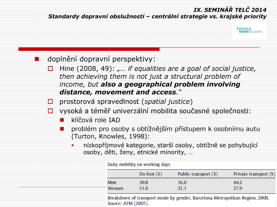 prostorová spravedlnost (spatial justice) vysoká a téměř univerzální mobilita současné společnosti: klíčová role IAD problém pro