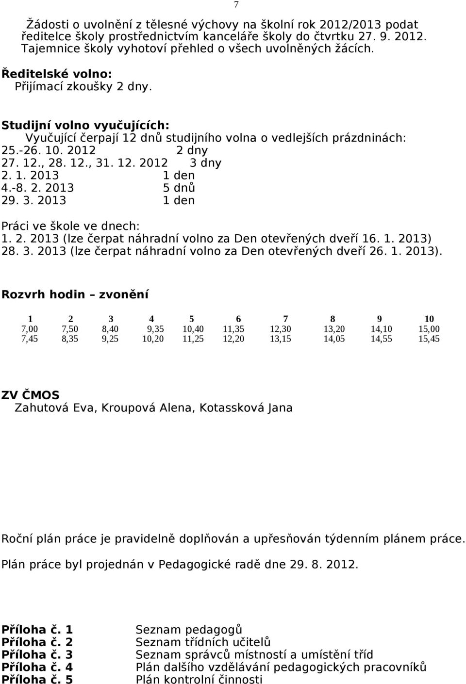 1. 2013 1 den 4.-8. 2. 2013 5 dnů 29. 3. 2013 1 den Práci ve škole ve dnech: 1. 2. 2013 (lze čerpat náhradní volno za Den otevřených dveří 16. 1. 2013) 28. 3. 2013 (lze čerpat náhradní volno za Den otevřených dveří 26.