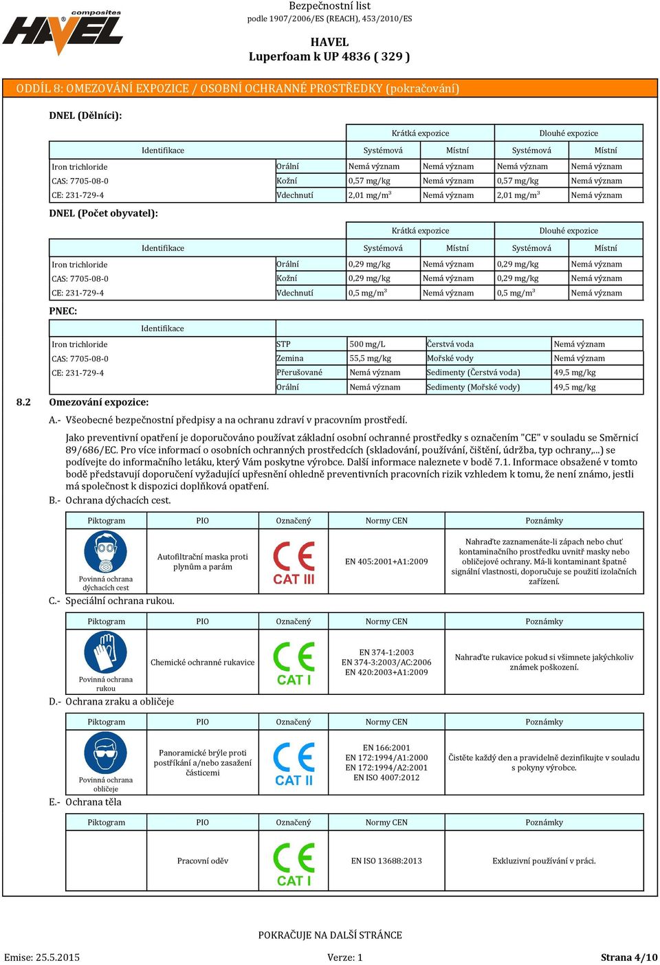 2 PNEC: Omezování expozice: Orální Kožní Vdechnutí Zemina Přerušované Orální Systémová 0,29 mg/kg 0,29 mg/kg 0,5 mg/m³ 500 mg/l 55,5 mg/kg Jako preventivní opatření je doporučováno používat základní