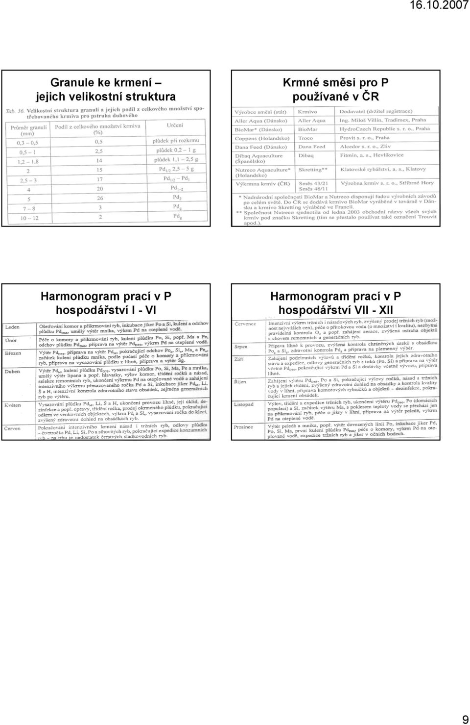 ČR Harmonogram prací v P hospodářství I -