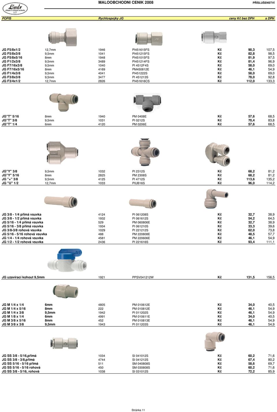 PI 451213S Kč 78,0 92,8 JG F3/4x1/2 12,7mm 2826 PI451616CS Kč 112,0 133,3 JG"T" 5/16 8mm 1940 PM 0408E Kč 57,6 68,5 JG"T" 3/8 9,5mm 1031 PI 0212S Kč 70,4 83,8 JG"T" 1/4 6mm 4120 PM 0206E Kč 57,6 68,5