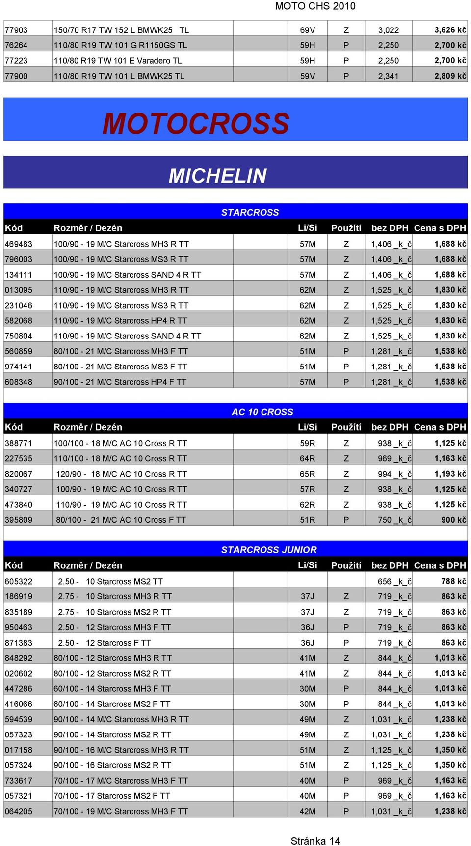 _k_č 1,688 kč 134111 100/90-19 M/C Starcross SAND 4 R TT 57M Z 1,406 _k_č 1,688 kč 013095 110/90-19 M/C Starcross MH3 R TT 62M Z 1,525 _k_č 1,830 kč 231046 110/90-19 M/C Starcross MS3 R TT 62M Z