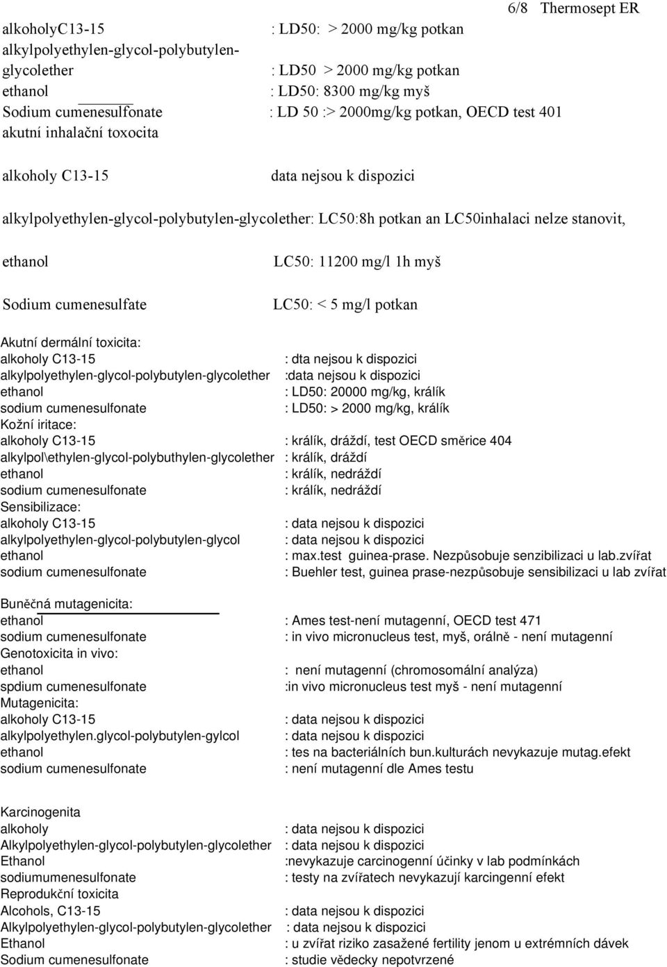 akutní inhalační toxocita alkoholy C13-15 data nejsou k dispozici alkylpolyethylen-glycol-polybutylen-glycolether: