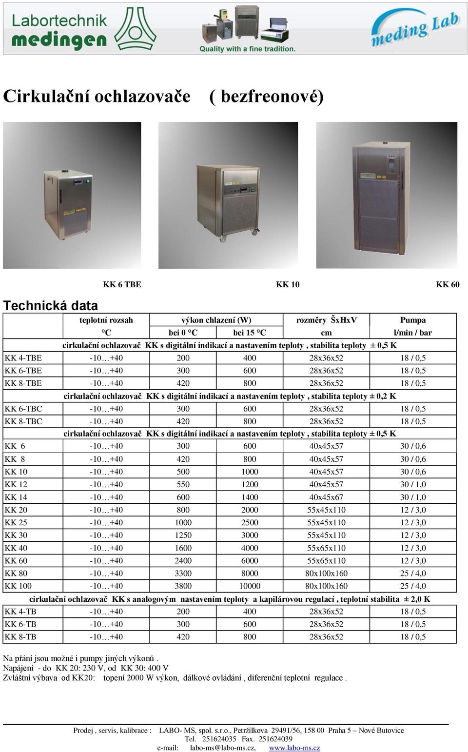 ochlazovač KK s digitální indikací a nastavením teploty, stabilita teploty ± 0,2 K KK 6-TBC -10 +40 300 600 28x36x52 18 / 0,5 KK 8-TBC -10 +40 420 800 28x36x52 18 / 0,5 cirkulační ochlazovač KK s