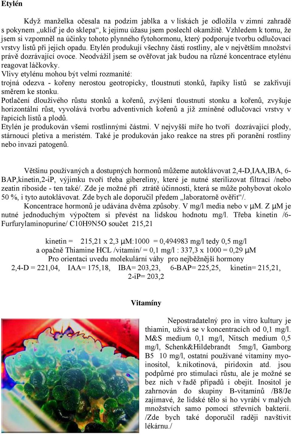 Etylén produkují všechny části rostliny, ale v největším množství právě dozrávající ovoce. Neodvážil jsem se ověřovat jak budou na různé koncentrace etylénu reagovat láčkovky.