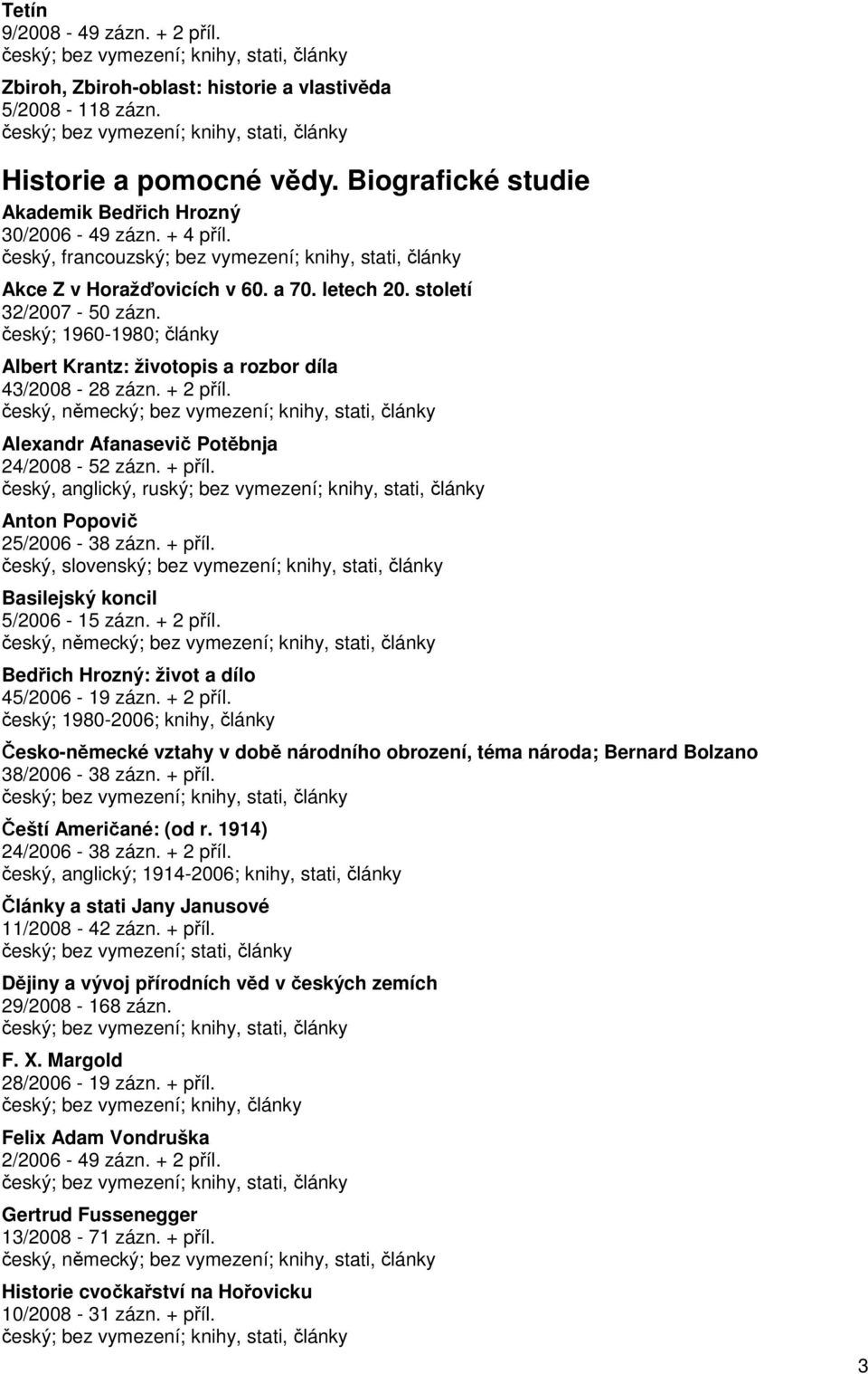 český; 1960-1980; články Albert Krantz: životopis a rozbor díla 43/2008-28 zázn. + 2 příl. Alexandr Afanasevič Potěbnja 24/2008-52 zázn. + příl.