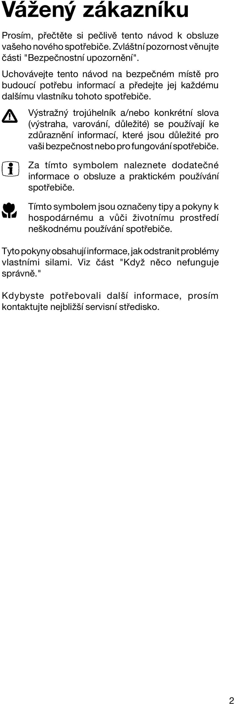 V straûn troj helnìk a/nebo konkrètnì slova (v straha, varov nì, d leûitè) se pouûìvajì ke zd raznïnì informacì, kterè jsou d leûitè pro vaöi bezpeënost nebo pro fungov nì spot ebiëe.