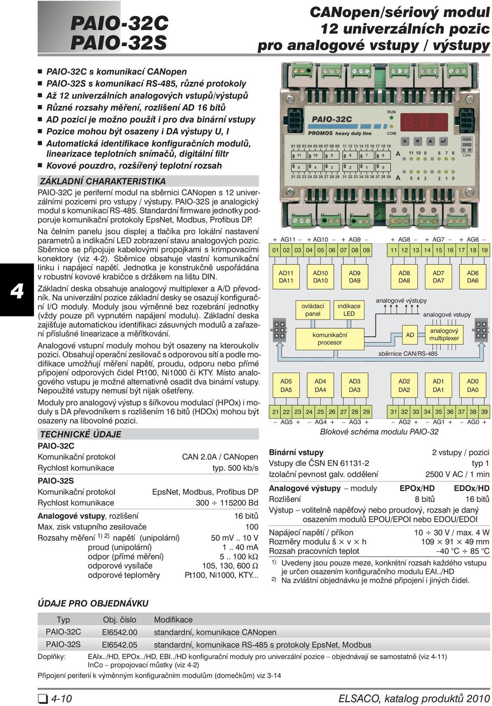 snímačů, digitální filtr Kovové pouzdro, rozšířený teplotní rozsah ZÁ KLAD NÍ CHA RAK TE RIS TI KA PAIO-32C je pe ri fer ní mo dul na sběr ni ci CA No pen s 12 uni ver - zálními pozicemi pro vstupy /