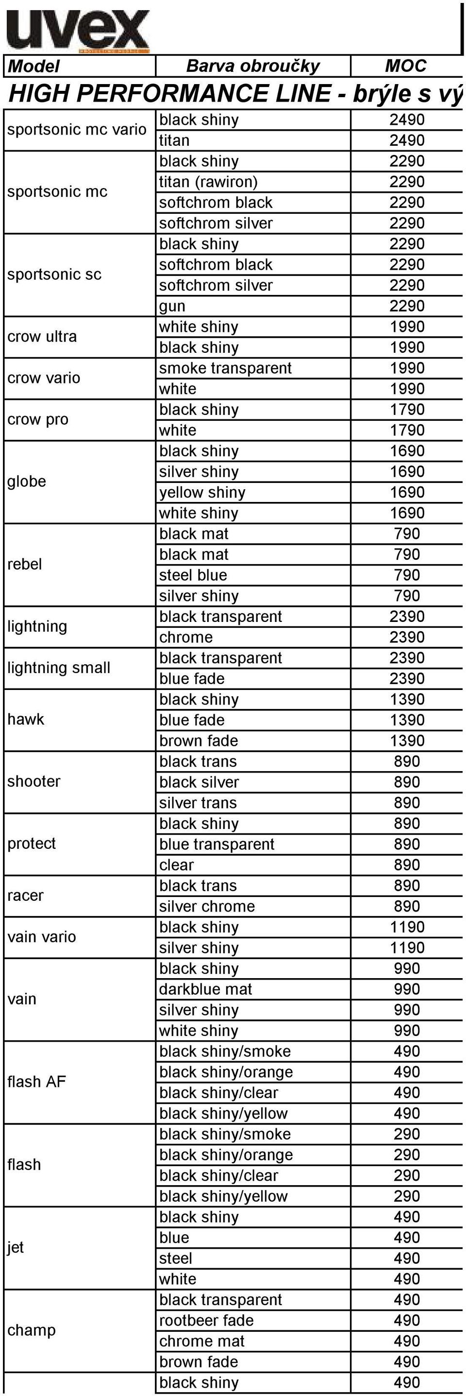 softchrom black 2290 softchrom silver 2290 gun 2290 white shiny 1990 black shiny 1990 smoke transparent 1990 white 1990 black shiny 1790 white 1790 black shiny 1690 silver shiny 1690 yellow shiny