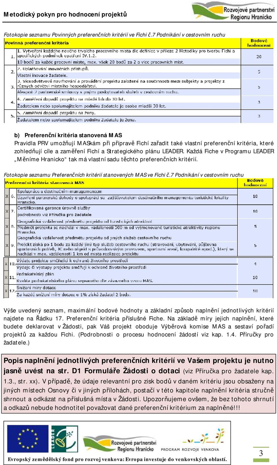 Strategického plánu LEADER. Každá Fiche v Programu LEADER Měníme Hranicko tak má vlastní sadu těchto preferenčních kritérií. Fotokopie seznamu Preferenčních kritérií stanovených MAS ve Fichi č.