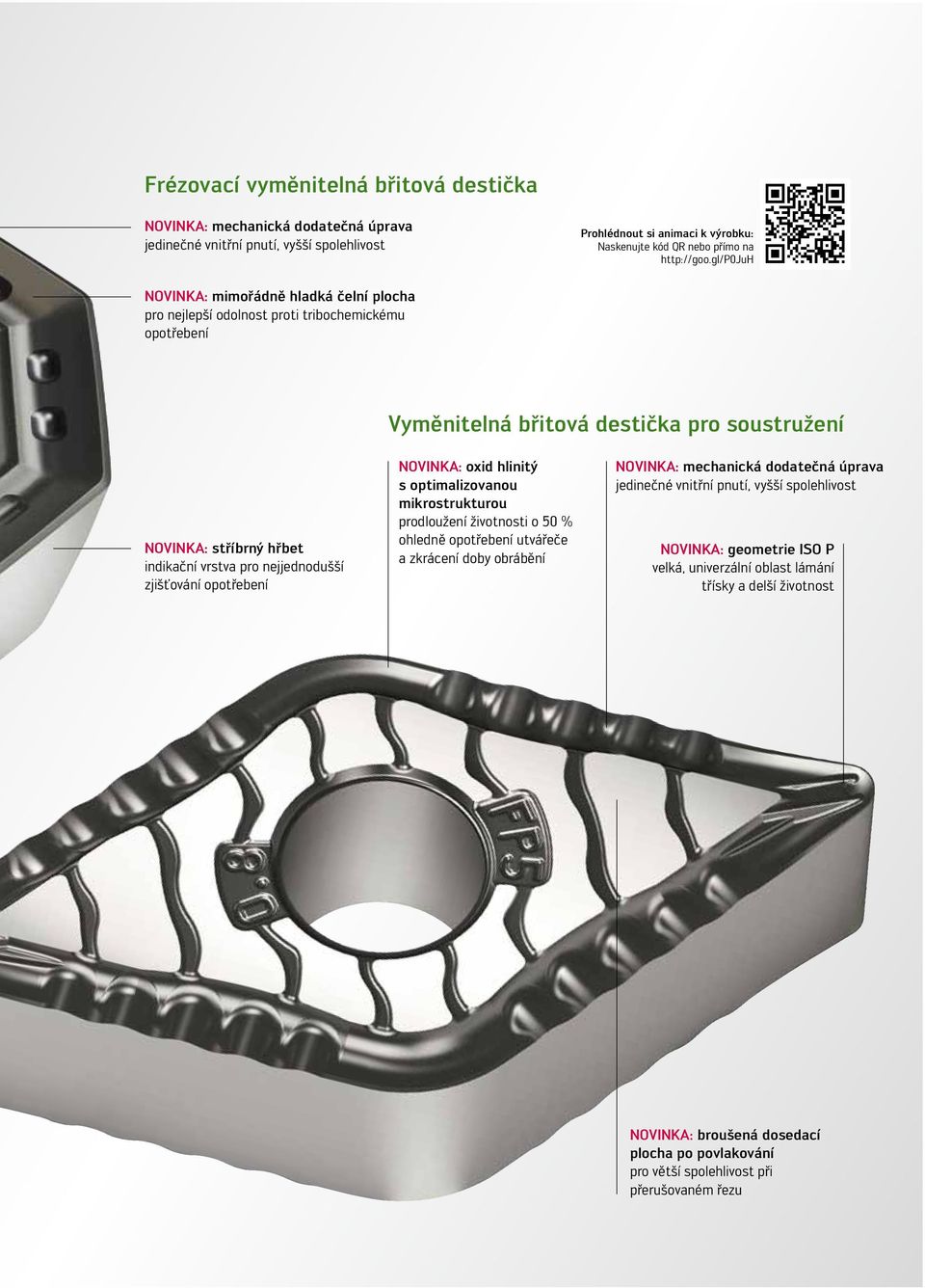 nejjednodušší zjišťování opotřebení NOVINKA: oxid hlinitý s optimalizovanou mikrostrukturou prodloužení životnosti o 50 % ohledně opotřebení utvářeče a zkrácení doby obrábění NOVINKA: mechanická