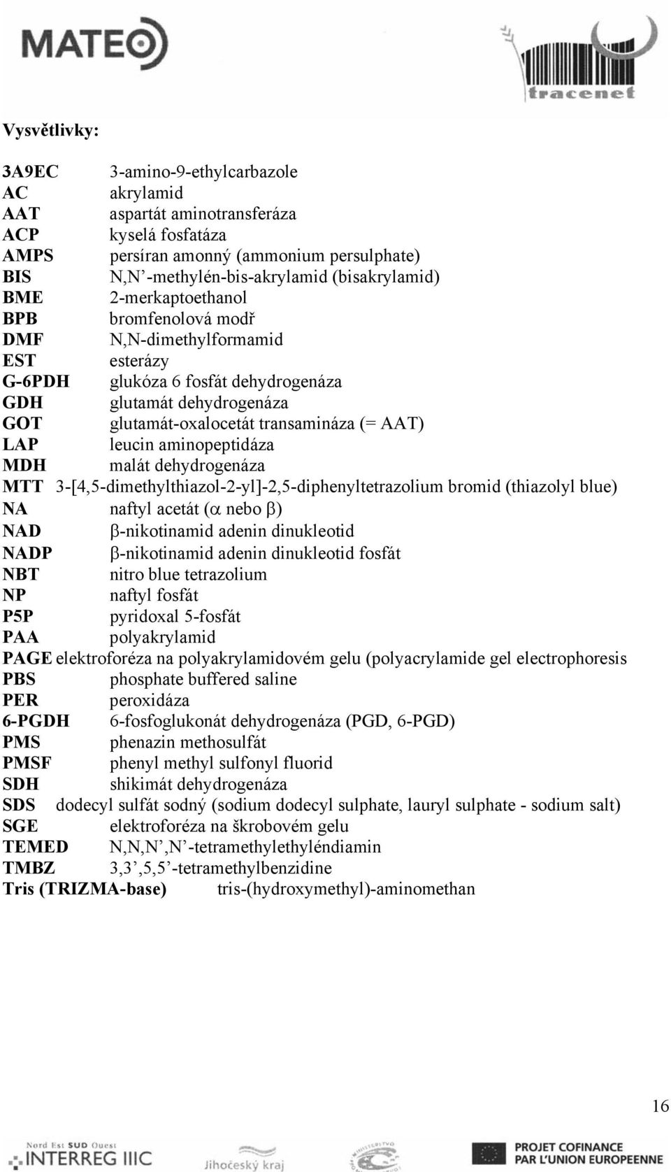 aminopeptidáza MDH malát dehydrogenáza MTT 3[4,5dimethylthiazol2yl]2,5diphenyltetrazolium bromid (thiazolyl blue) NA naftyl acetát (α nebo β) NAD βnikotinamid adenin dinukleotid NADP βnikotinamid