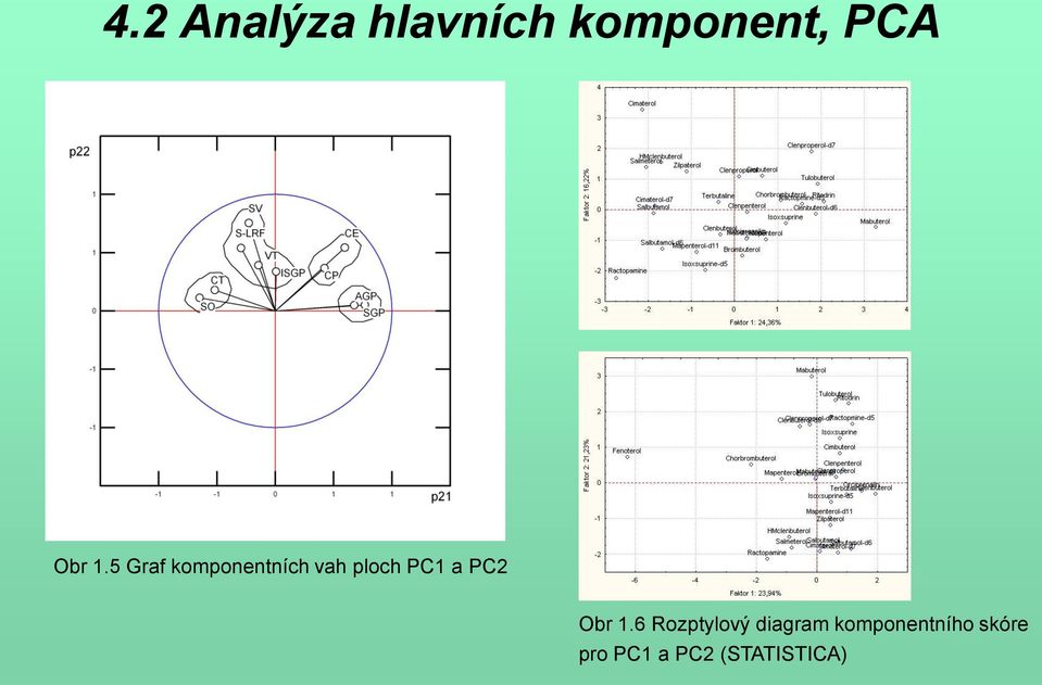 5 Graf komponentních vah ploch PC1 a