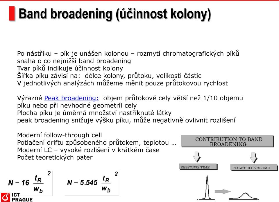 průtokové cely větší než 1/10 objemu píku nebo při nevhodné geometrii cely Plocha píku je úměrná množství nastříknuté látky peak broadening snižuje výšku píku, může