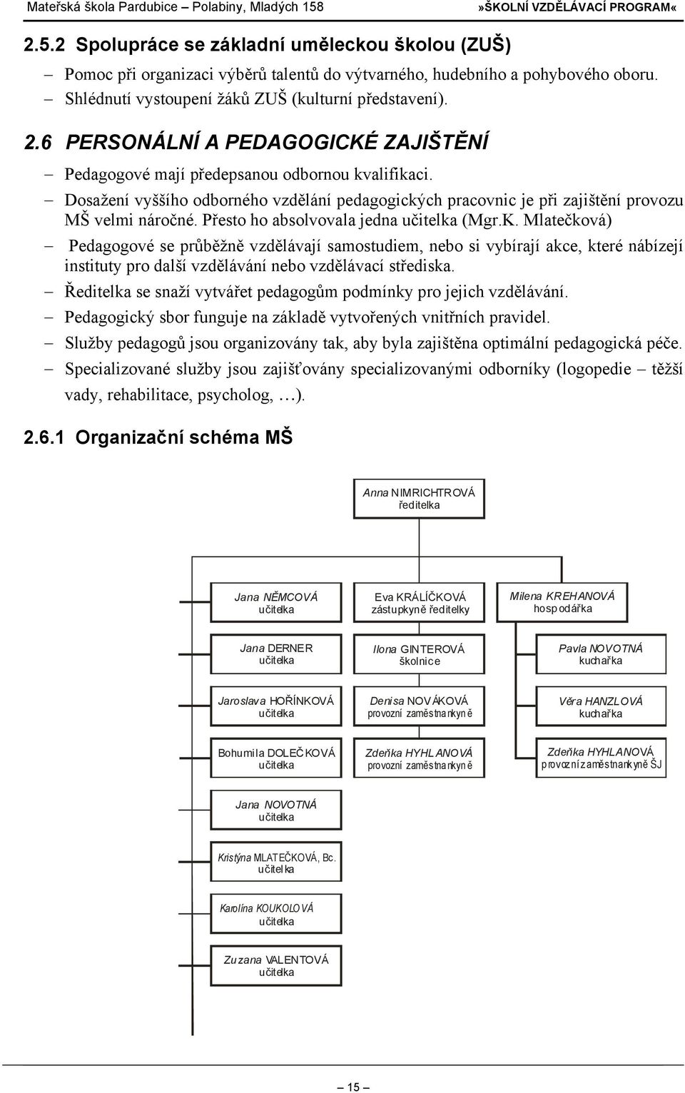 Přesto ho absolvovala jedna učitelka (Mgr.K. Mlatečková) Pedagogové se průběžně vzdělávají samostudiem, nebo si vybírají akce, které nábízejí instituty pro další vzdělávání nebo vzdělávací střediska.