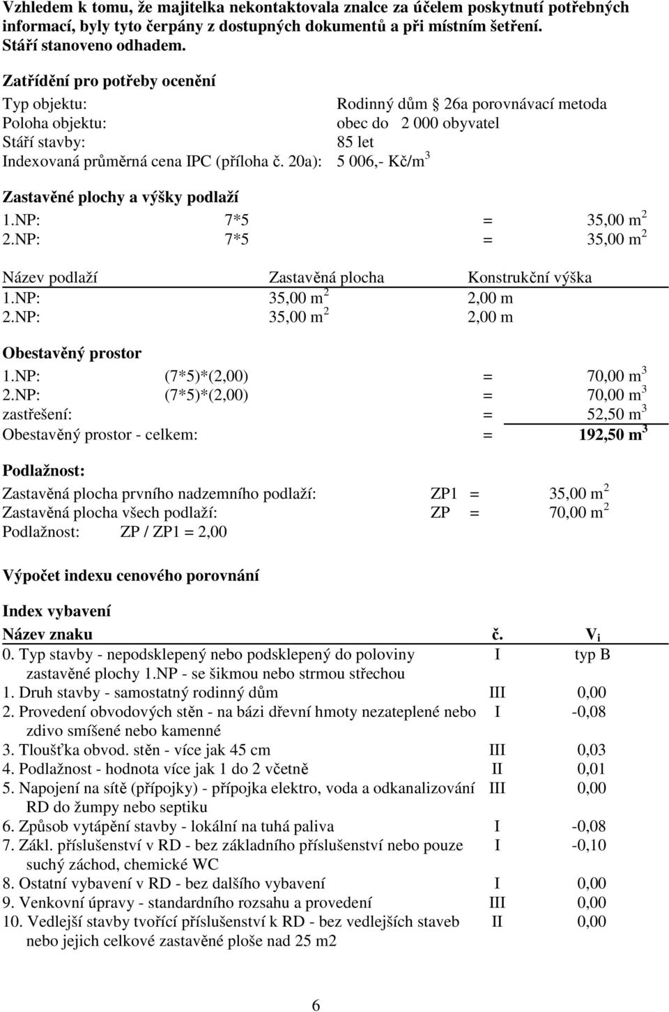 20a): 5 006,- Kč/m 3 Zastavěné plochy a výšky podlaží 1.NP: 7*5 = 35,00 m 2 2.NP: 7*5 = 35,00 m 2 Název podlaží Zastavěná plocha Konstrukční výška 1.NP: 35,00 m 2 2,00 m 2.