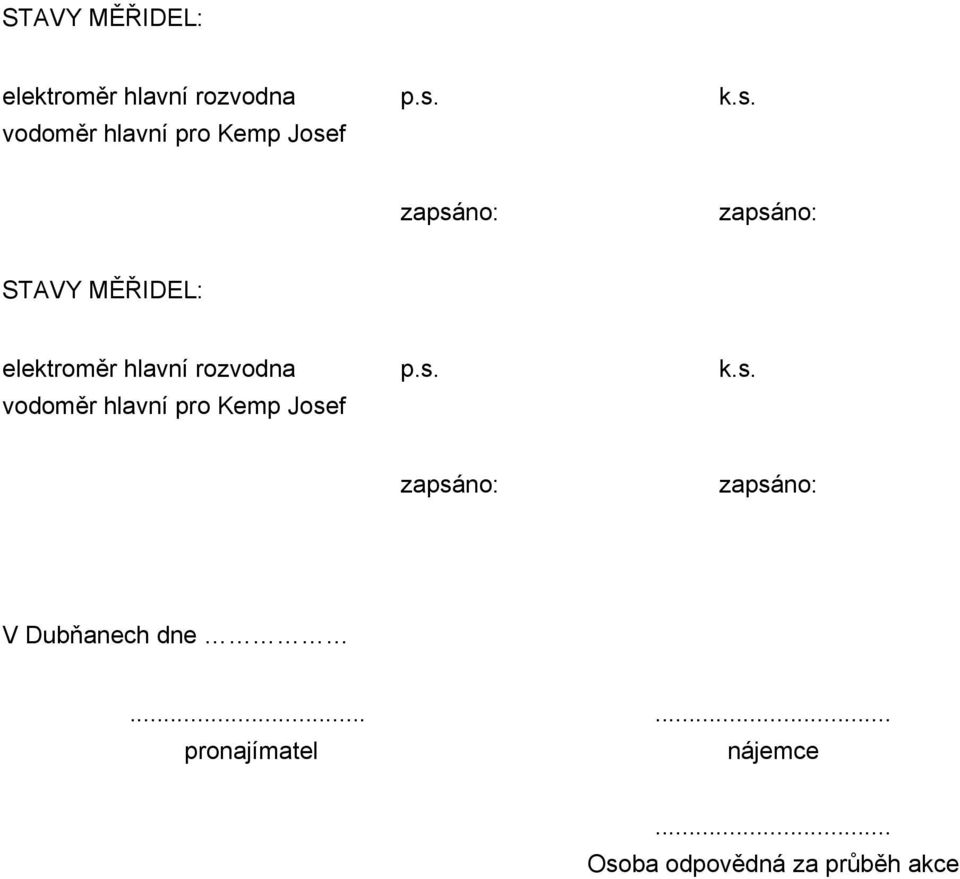 k.s. vodoměr hlavní pro Kemp Josef 