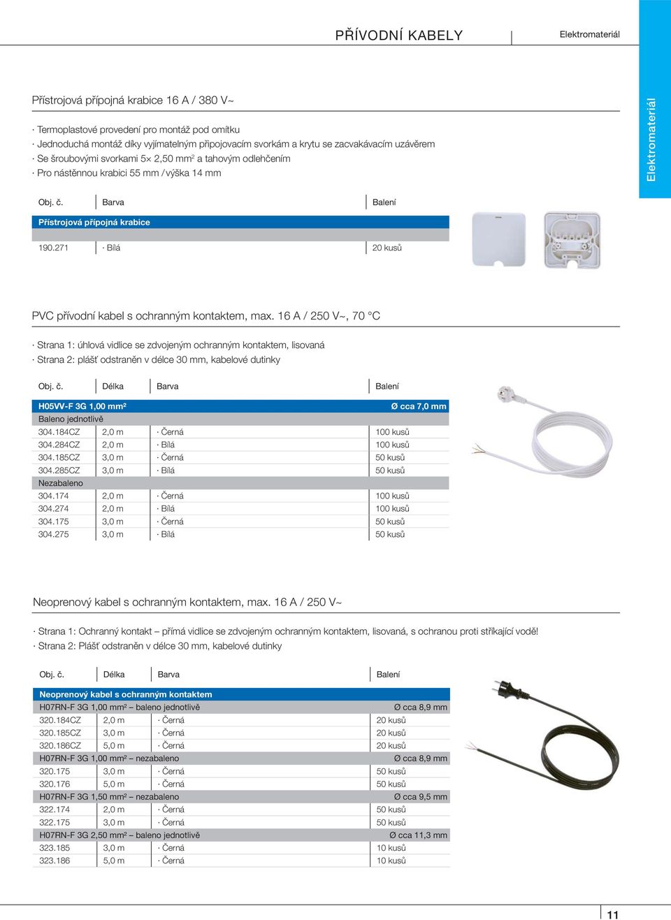 271 Bílá 20 kusů PVC přívodní kabel s ochranným kontaktem, max.