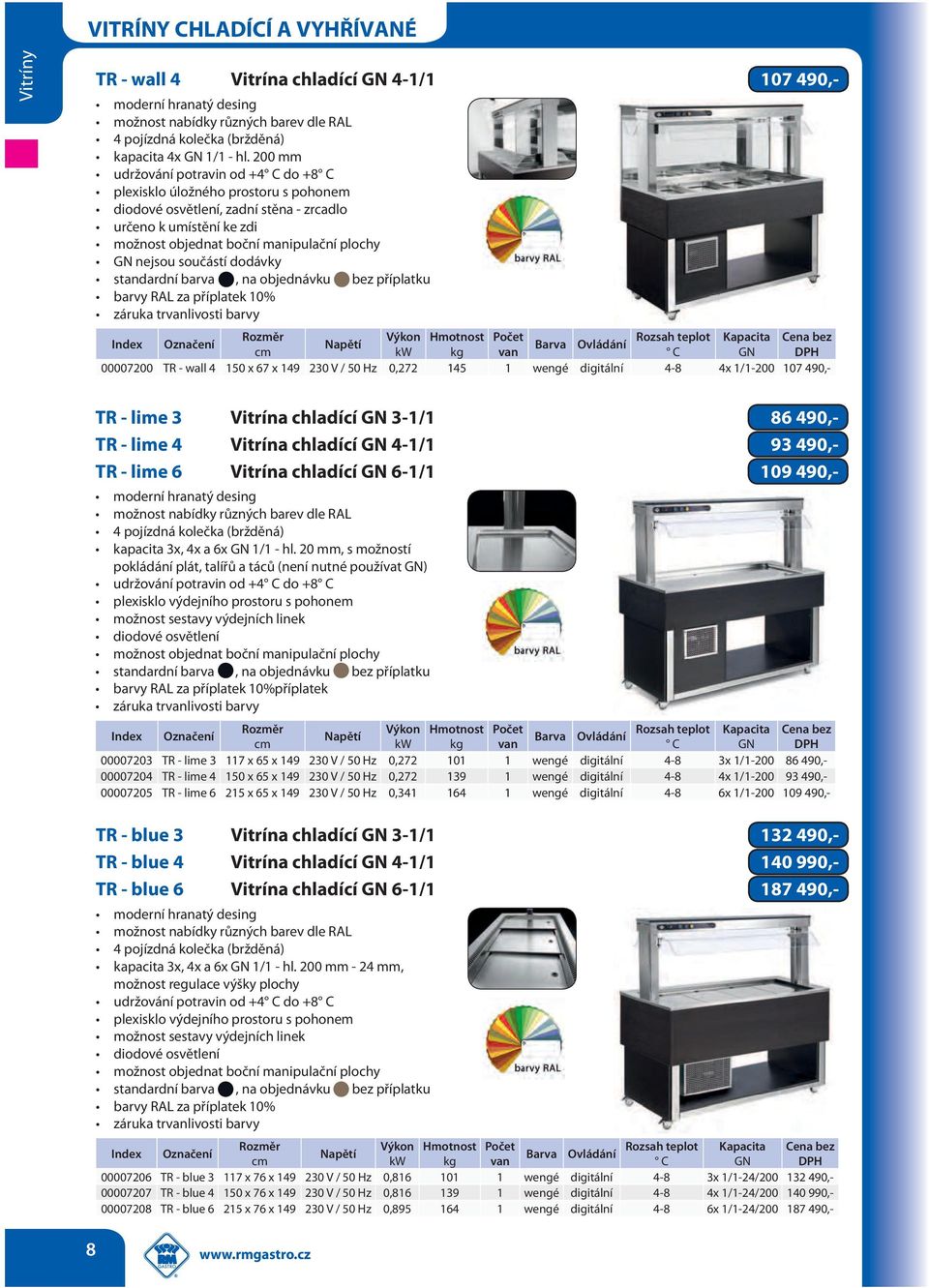 digitální 4-8 4x 1/1-200 107 490,- TR - lime 3 Vitrína chladící GN 3-1/1 86 490,- TR - lime 4 Vitrína chladící GN 4-1/1 93 490,- TR - lime 6 Vitrína chladící GN 6-1/1 109 490,- kapacita 3x, 4x a 6x
