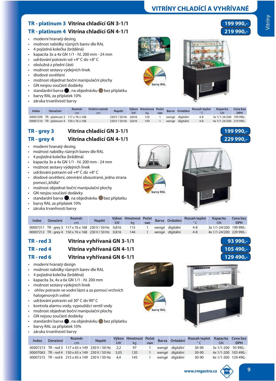 3x 1/1-24/200 199 990,- 00007210 TR - platinum 4 150 x 76 x 168 230 V / 50 Hz 0,816 149 1 wengé digitální 4-8 4x 1/1-24/200 219 990,- TR - grey 3 Vitrína chladící GN 3-1/1 199 990,- TR - grey 4