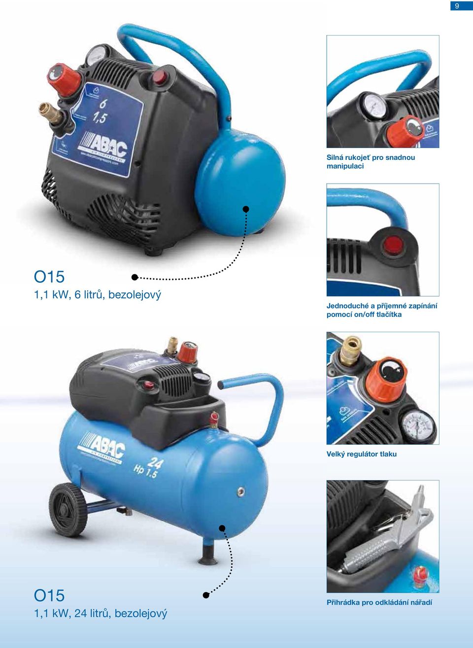 pomocí on/off tlačítka Velký regulátor tlaku O15 1,1