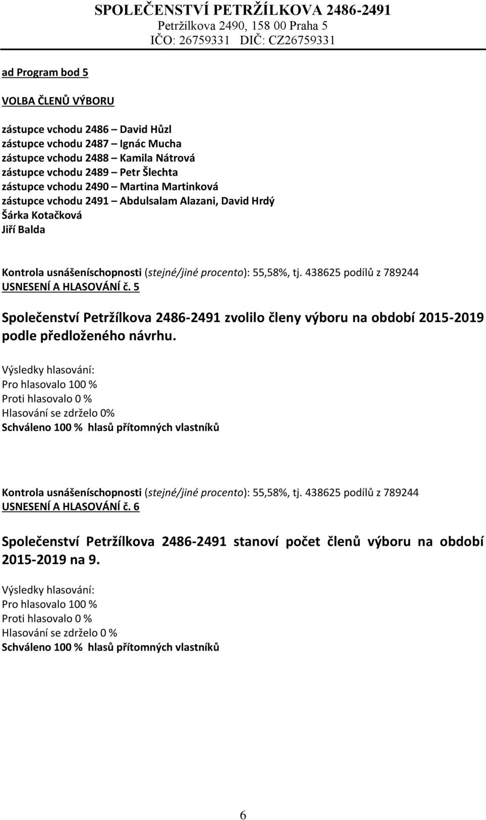 Kotačková Jiří Balda USNESENÍ A HLASOVÁNÍ č.