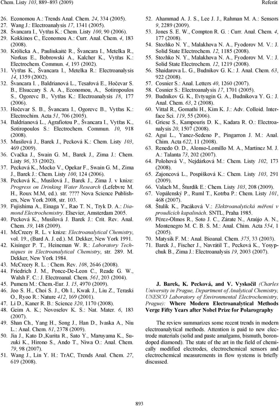 32. Švancara I., Baldrianová L., Tesařová E., Hočevar S. B., Elsuccary S. A. A., Economou, A., Sotiropoulos S., Ogorevc B., Vytřas K.: Electroanalysis 18, 177 (2006). 33. Hočevar S. B., Švancara I.