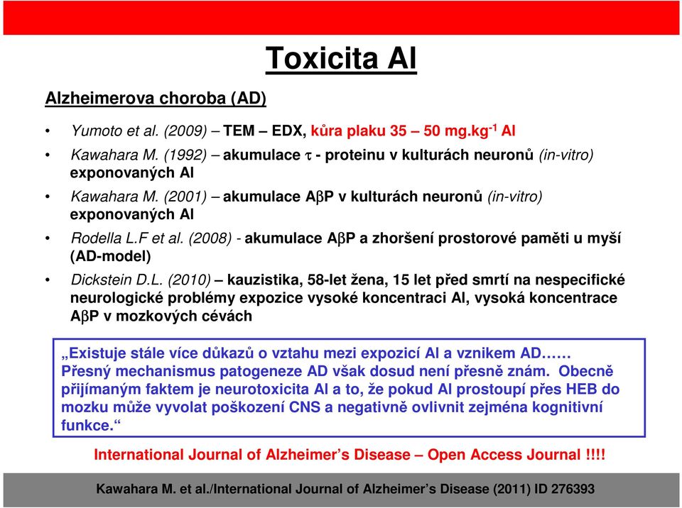 F et al. (2008) - akumulace AβP a zhoršení prostorové paměti u myší (AD-model) Dickstein D.L.