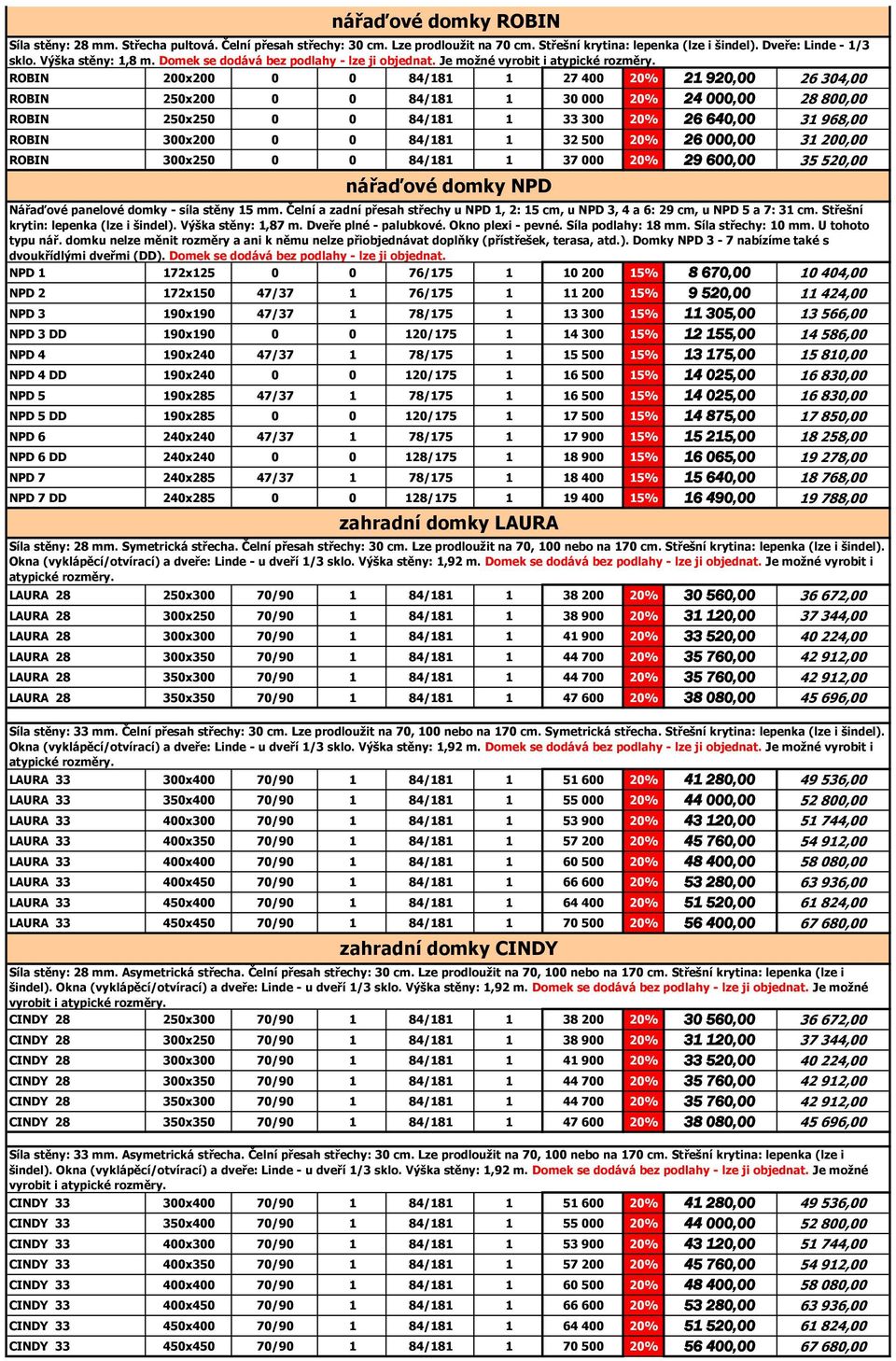 Je moţné vyrobit i atypické ROBIN 200x200 0 0 84/181 1 27 400 20% 21 920,00 26 304,00 ROBIN 250x200 0 0 84/181 1 30 000 20% 24 000,00 28 800,00 ROBIN 250x250 0 0 84/181 1 33 300 20% 26 640,00 31