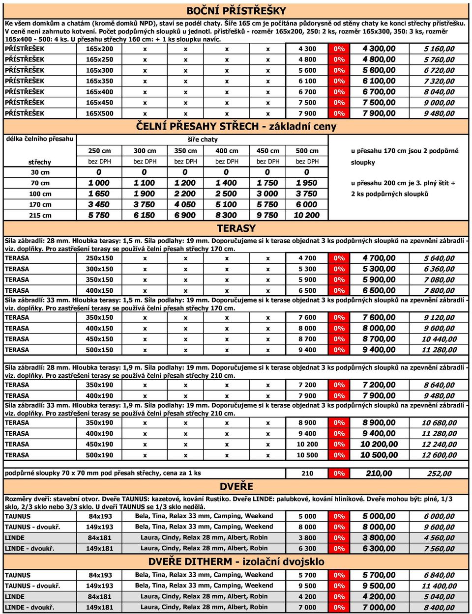 PŘÍSTŘEŠEK 165x200 x x x x 4 300 0% 4 300,00 5 160,00 PŘÍSTŘEŠEK 165x250 x x x x 4 800 0% 4 800,00 5 760,00 PŘÍSTŘEŠEK 165x300 x x x x 5 600 0% 5 600,00 6 720,00 PŘÍSTŘEŠEK 165x350 x x x x 6 100 0% 6