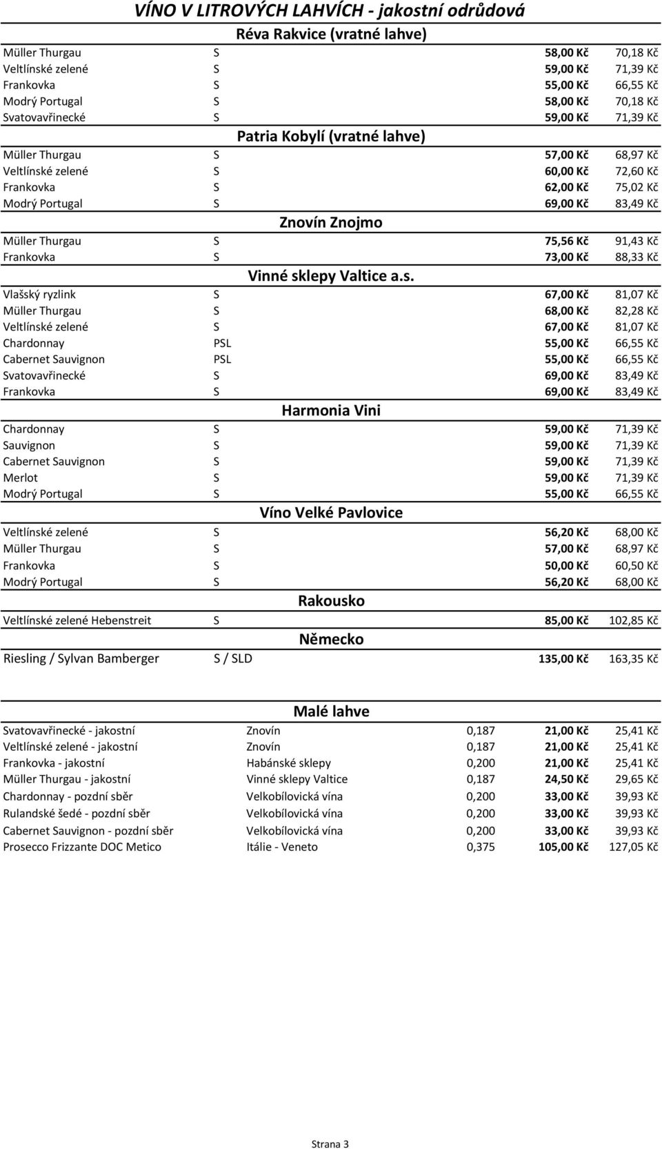 69,00 Kč 83,49 Kč Znovín Znojmo Müller Thurgau S 75,56 Kč 91,43 Kč Frankovka S 73,00 Kč 88,33 Kč Vinné sk