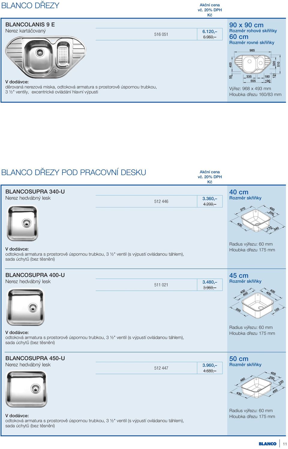 BLANCO DŘEZY POD PRACOVNÍ DESKU BLANCOSUPRA 340-U 512 446 3.360, 4.