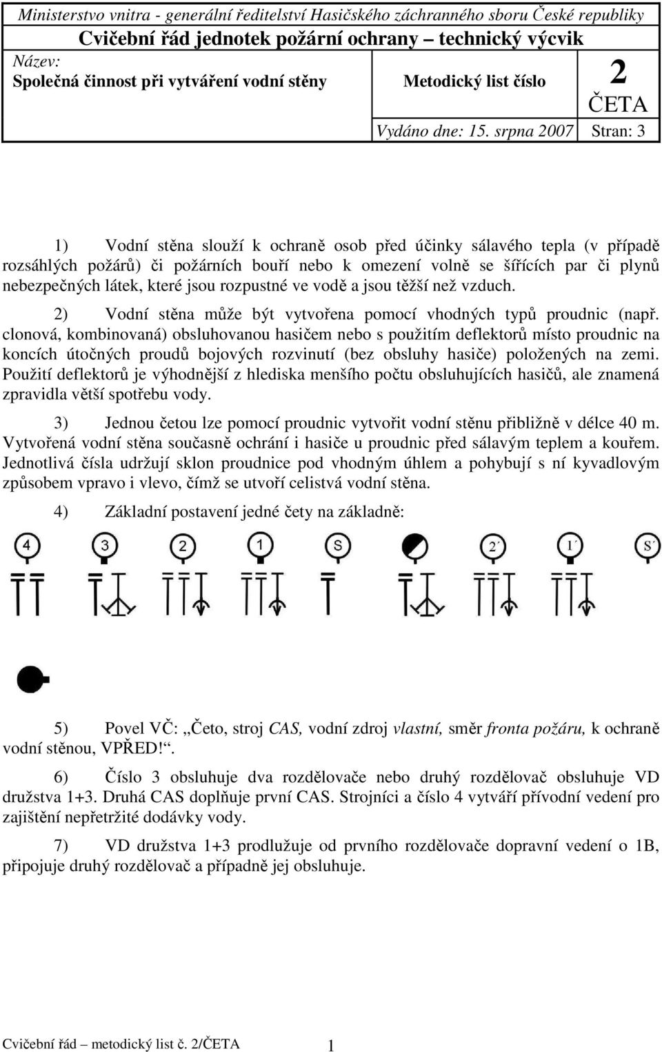 srpna 2007 Stran: 3 1) Vodní stěna slouží k ochraně osob před účinky sálavého tepla (v případě rozsáhlých požárů) či požárních bouří nebo k omezení volně se šířících par či plynů nebezpečných látek,