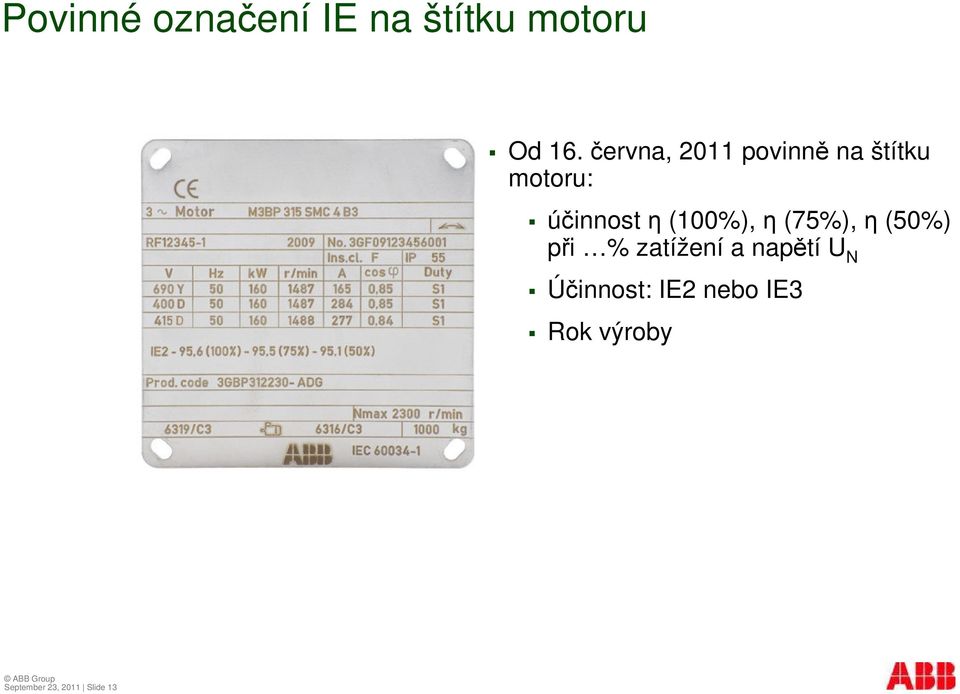 úinnost(100%), (75%), (50%) pi % zatížení a